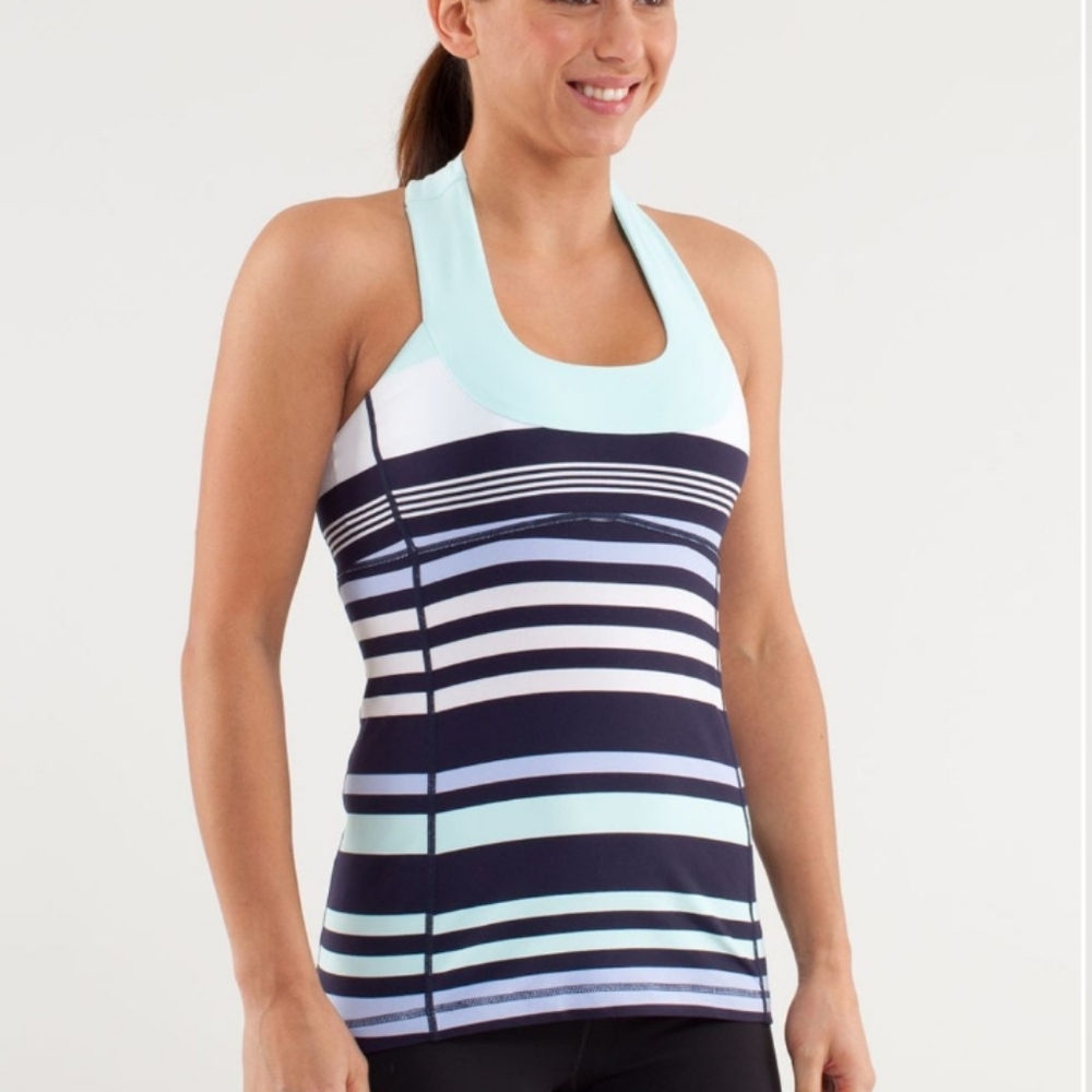 Lululemon Athletica Blue and Black Striped Tank Top